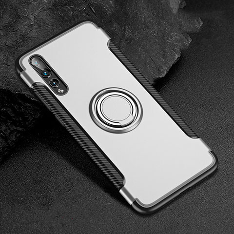 Funda Bumper Silicona y Plastico Mate Carcasa con Anillo de dedo Soporte para Huawei P20 Pro Blanco