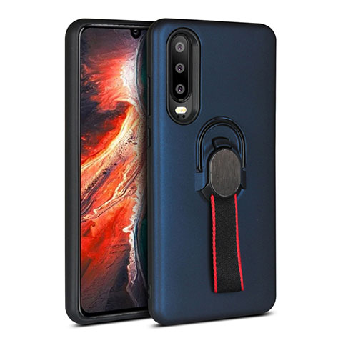 Funda Bumper Silicona y Plastico Mate Carcasa con Anillo de dedo Soporte para Huawei P30 Azul