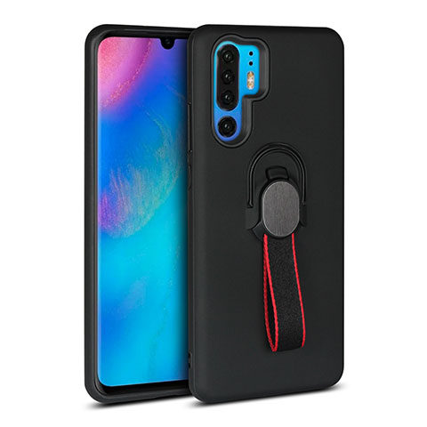 Funda Bumper Silicona y Plastico Mate Carcasa con Anillo de dedo Soporte para Huawei P30 Pro New Edition Negro