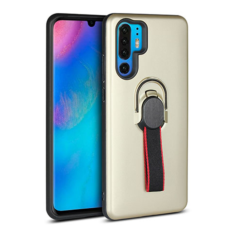 Funda Bumper Silicona y Plastico Mate Carcasa con Anillo de dedo Soporte para Huawei P30 Pro New Edition Oro