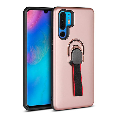 Funda Bumper Silicona y Plastico Mate Carcasa con Anillo de dedo Soporte para Huawei P30 Pro New Edition Oro Rosa