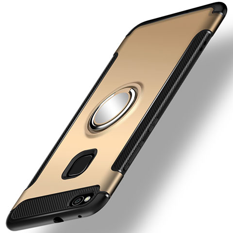 Funda Bumper Silicona y Plastico Mate Carcasa con Anillo de dedo Soporte para Huawei P9 Lite (2017) Oro