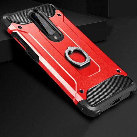 Funda Bumper Silicona y Plastico Mate Carcasa con Anillo de dedo Soporte para OnePlus 8 Rojo