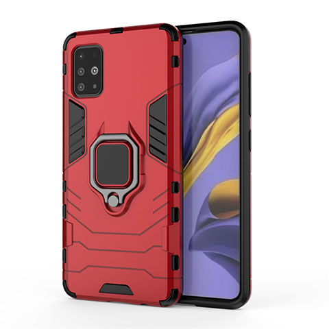 Funda Bumper Silicona y Plastico Mate Carcasa con Anillo de dedo Soporte para Samsung Galaxy A51 4G Rojo