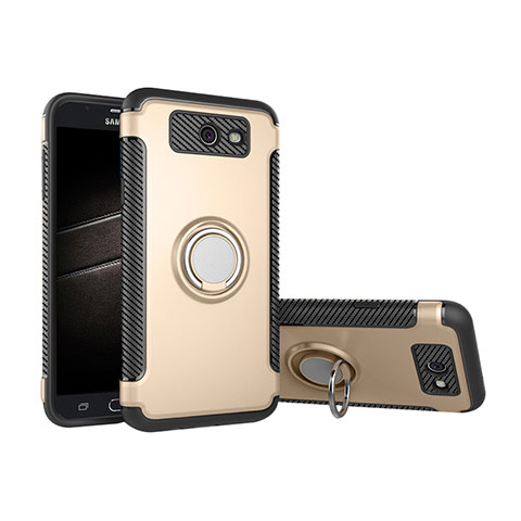 Funda Bumper Silicona y Plastico Mate Carcasa con Anillo de dedo Soporte para Samsung Galaxy J5 (2017) Version Americaine Oro