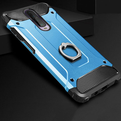 Funda Bumper Silicona y Plastico Mate Carcasa con Anillo de dedo Soporte para Xiaomi Poco X2 Azul Cielo