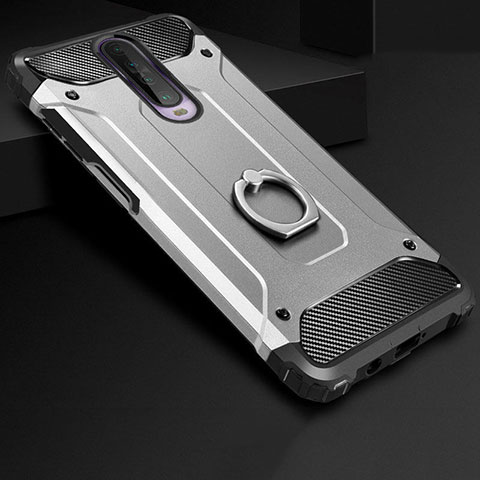 Funda Bumper Silicona y Plastico Mate Carcasa con Anillo de dedo Soporte para Xiaomi Redmi K30i 5G Plata