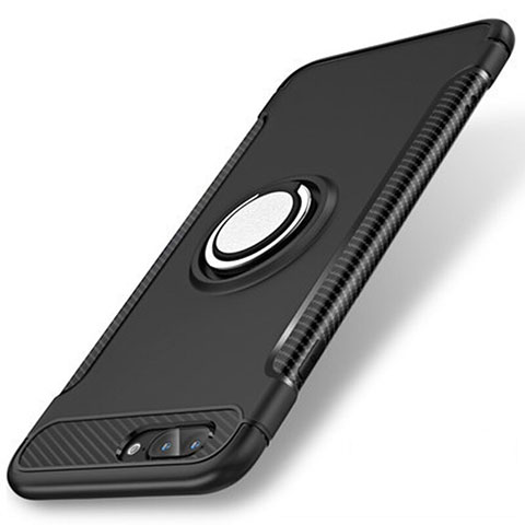 Funda Bumper Silicona y Plastico Mate Carcasa con Anillo de dedo Soporte S01 para Apple iPhone 7 Plus Negro