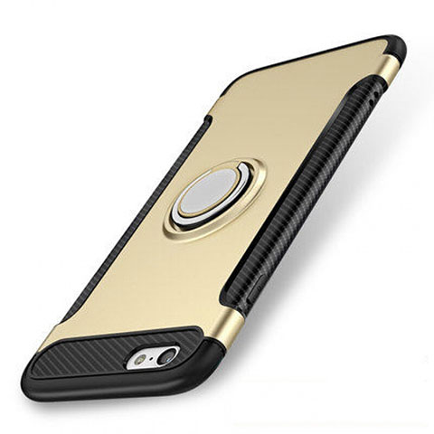 Funda Bumper Silicona y Plastico Mate Carcasa con Anillo de dedo Soporte S01 para Apple iPhone SE (2020) Oro