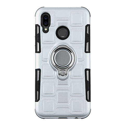 Funda Bumper Silicona y Plastico Mate Carcasa con Anillo de dedo Soporte S01 para Huawei P20 Lite Blanco