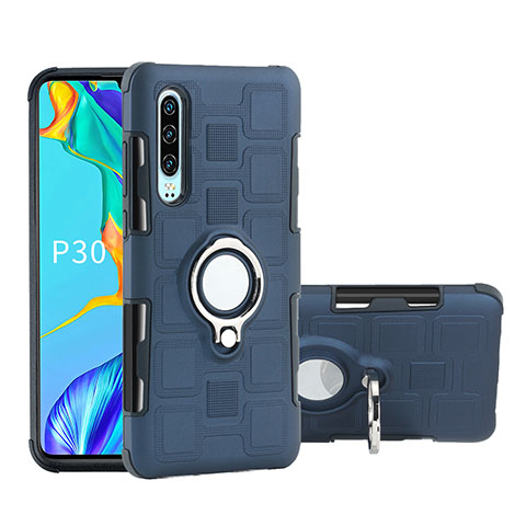 Funda Bumper Silicona y Plastico Mate Carcasa con Anillo de dedo Soporte S01 para Huawei P30 Gris Oscuro