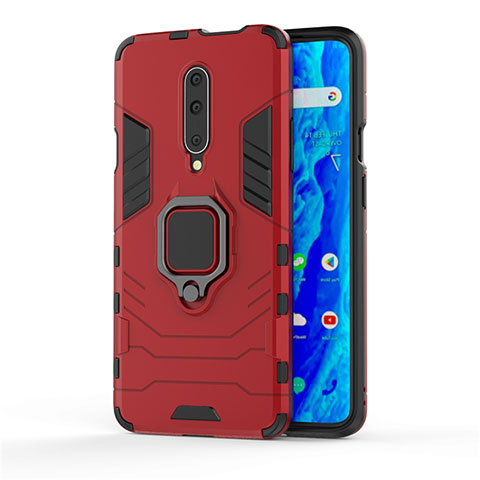 Funda Bumper Silicona y Plastico Mate Carcasa con Anillo de dedo Soporte S01 para OnePlus 7 Pro Rojo