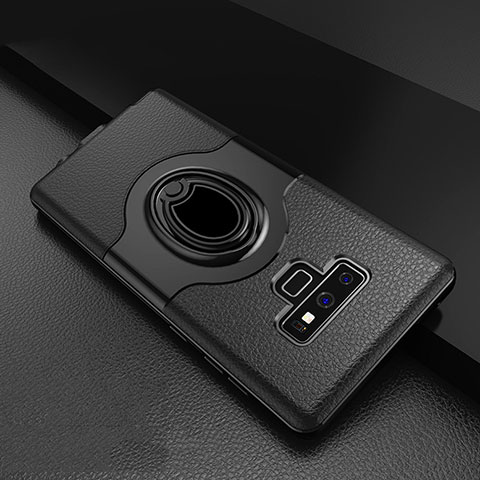 Funda Bumper Silicona y Plastico Mate Carcasa con Anillo de dedo Soporte S01 para Samsung Galaxy Note 9 Negro