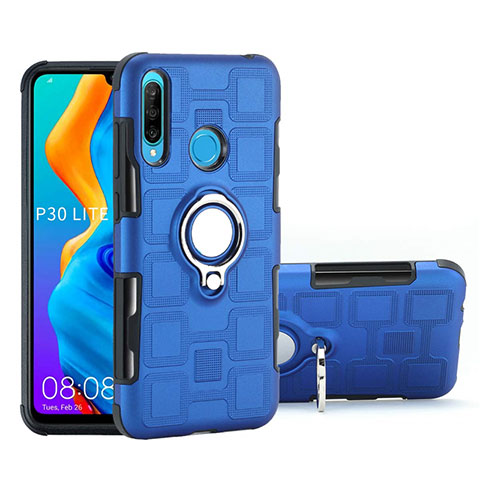 Funda Bumper Silicona y Plastico Mate Carcasa con Magnetico Anillo de dedo Soporte A01 para Huawei Nova 4e Azul Cielo