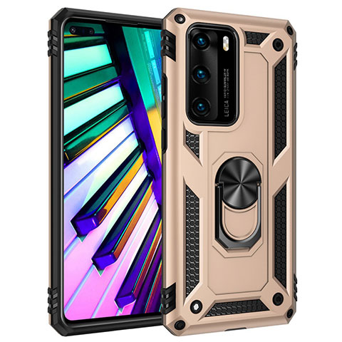 Funda Bumper Silicona y Plastico Mate Carcasa con Magnetico Anillo de dedo Soporte C01 para Huawei P40 Oro