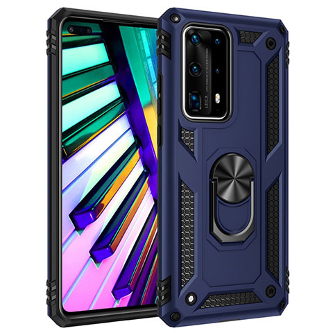 Funda Bumper Silicona y Plastico Mate Carcasa con Magnetico Anillo de dedo Soporte C01 para Huawei P40 Pro+ Plus Azul