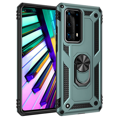 Funda Bumper Silicona y Plastico Mate Carcasa con Magnetico Anillo de dedo Soporte C01 para Huawei P40 Pro+ Plus Verde