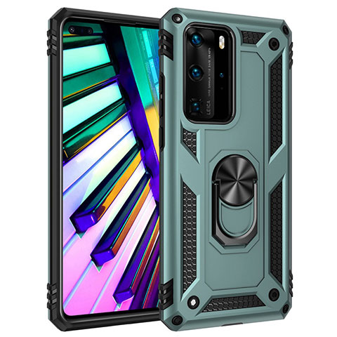 Funda Bumper Silicona y Plastico Mate Carcasa con Magnetico Anillo de dedo Soporte C01 para Huawei P40 Pro Verde