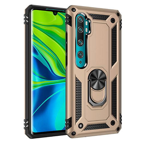 Funda Bumper Silicona y Plastico Mate Carcasa con Magnetico Anillo de dedo Soporte D01 para Xiaomi Mi Note 10 Pro Oro