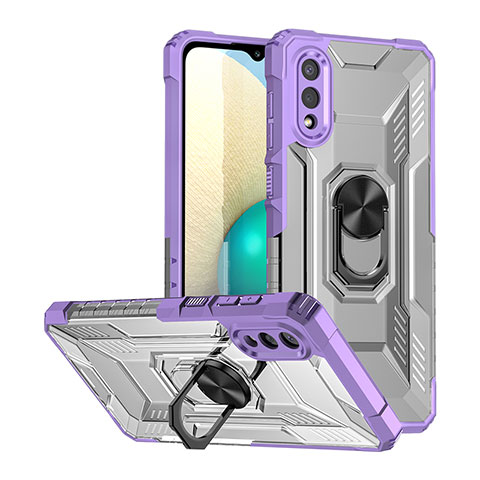 Funda Bumper Silicona y Plastico Mate Carcasa con Magnetico Anillo de dedo Soporte J01S para Samsung Galaxy A02 Morado