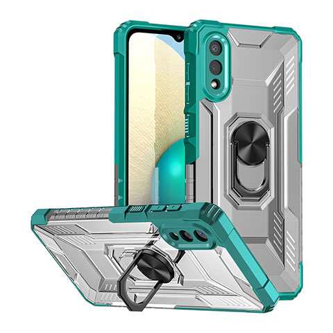 Funda Bumper Silicona y Plastico Mate Carcasa con Magnetico Anillo de dedo Soporte J01S para Samsung Galaxy A02 Verde