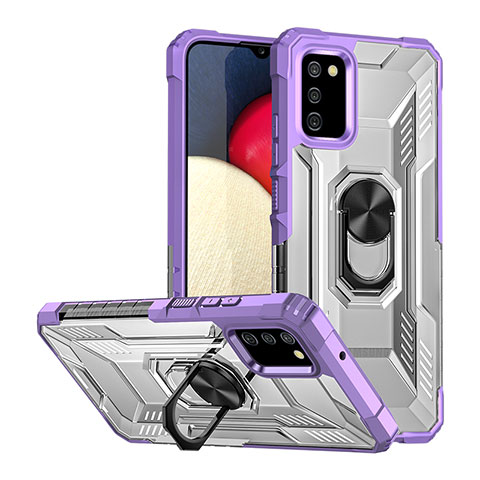 Funda Bumper Silicona y Plastico Mate Carcasa con Magnetico Anillo de dedo Soporte J01S para Samsung Galaxy A03s Morado