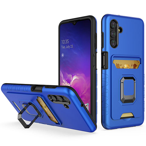 Funda Bumper Silicona y Plastico Mate Carcasa con Magnetico Anillo de dedo Soporte J01S para Samsung Galaxy A04s Azul