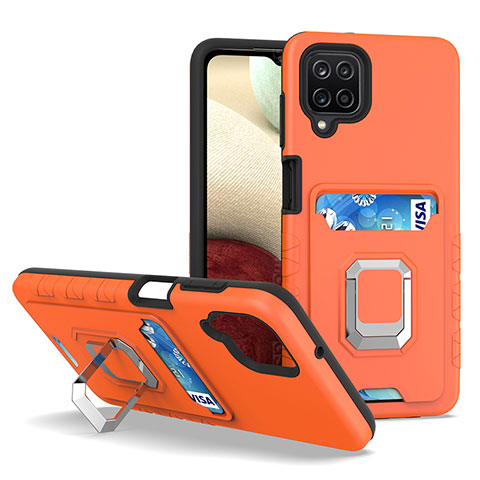 Funda Bumper Silicona y Plastico Mate Carcasa con Magnetico Anillo de dedo Soporte J01S para Samsung Galaxy A12 5G Naranja