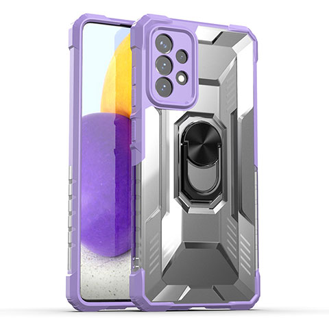 Funda Bumper Silicona y Plastico Mate Carcasa con Magnetico Anillo de dedo Soporte J01S para Samsung Galaxy A72 4G Morado