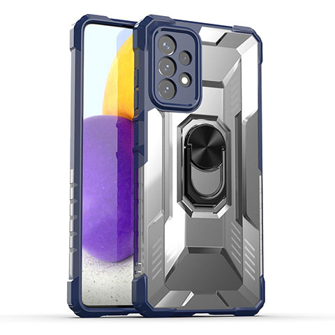 Funda Bumper Silicona y Plastico Mate Carcasa con Magnetico Anillo de dedo Soporte J01S para Samsung Galaxy A72 5G Azul