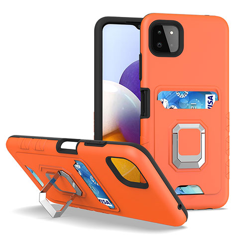 Funda Bumper Silicona y Plastico Mate Carcasa con Magnetico Anillo de dedo Soporte J01S para Samsung Galaxy F42 5G Naranja