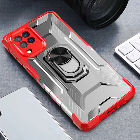 Funda Bumper Silicona y Plastico Mate Carcasa con Magnetico Anillo de dedo Soporte J01S para Samsung Galaxy M32 4G Rojo