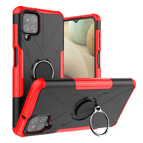 Funda Bumper Silicona y Plastico Mate Carcasa con Magnetico Anillo de dedo Soporte J01X para Samsung Galaxy A12 5G Rojo