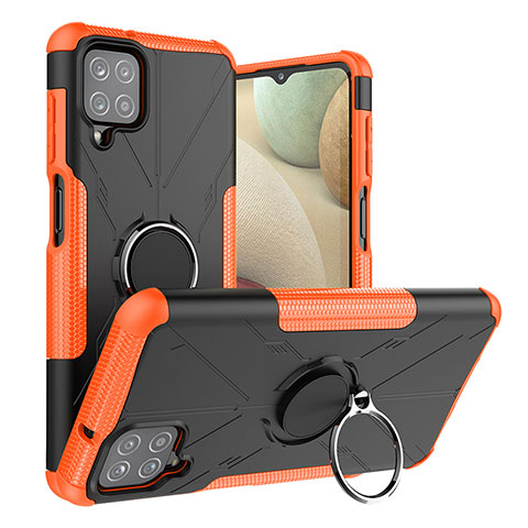 Funda Bumper Silicona y Plastico Mate Carcasa con Magnetico Anillo de dedo Soporte J01X para Samsung Galaxy A12 Nacho Naranja