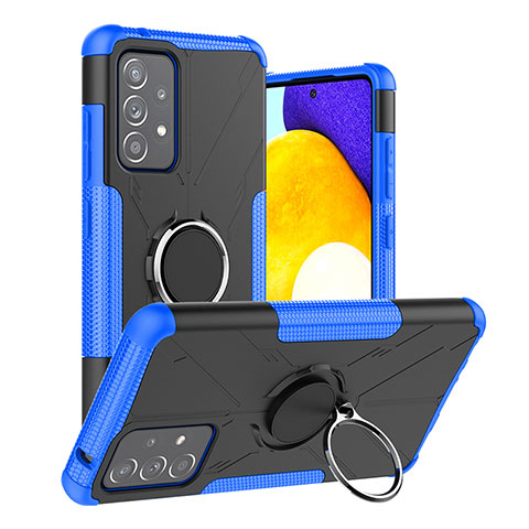 Funda Bumper Silicona y Plastico Mate Carcasa con Magnetico Anillo de dedo Soporte J01X para Samsung Galaxy A52 4G Azul