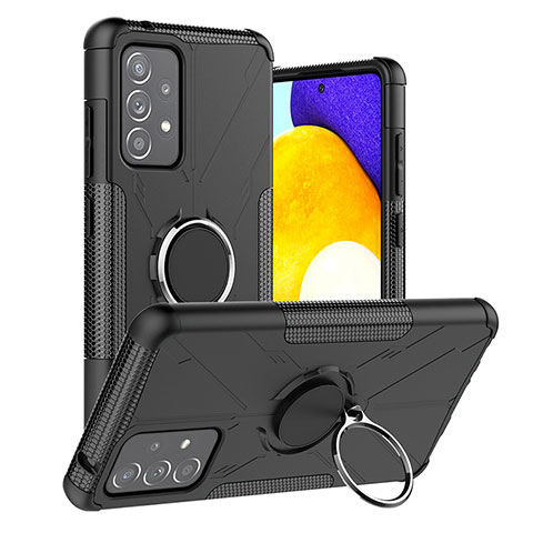 Funda Bumper Silicona y Plastico Mate Carcasa con Magnetico Anillo de dedo Soporte J01X para Samsung Galaxy A52 4G Negro