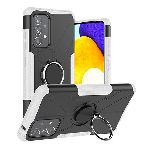 Funda Bumper Silicona y Plastico Mate Carcasa con Magnetico Anillo de dedo Soporte J01X para Samsung Galaxy A52 4G Plata