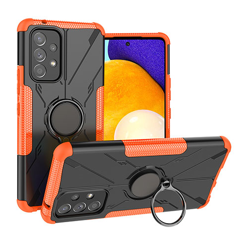 Funda Bumper Silicona y Plastico Mate Carcasa con Magnetico Anillo de dedo Soporte J01X para Samsung Galaxy A53 5G Naranja