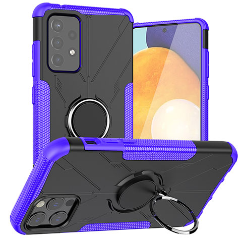 Funda Bumper Silicona y Plastico Mate Carcasa con Magnetico Anillo de dedo Soporte J01X para Samsung Galaxy A72 4G Morado