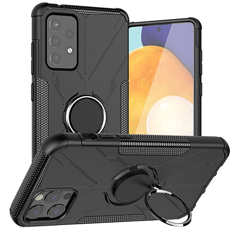 Funda Bumper Silicona y Plastico Mate Carcasa con Magnetico Anillo de dedo Soporte J01X para Samsung Galaxy A72 4G Negro