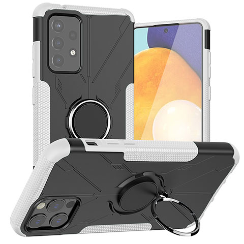 Funda Bumper Silicona y Plastico Mate Carcasa con Magnetico Anillo de dedo Soporte J01X para Samsung Galaxy A72 5G Plata