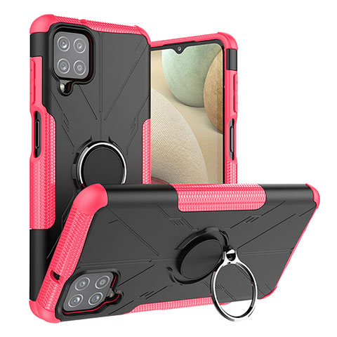 Funda Bumper Silicona y Plastico Mate Carcasa con Magnetico Anillo de dedo Soporte J01X para Samsung Galaxy M12 Rosa Roja