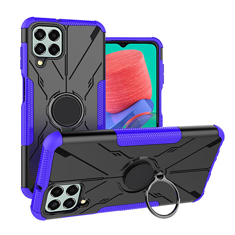 Funda Bumper Silicona y Plastico Mate Carcasa con Magnetico Anillo de dedo Soporte J01X para Samsung Galaxy M33 5G Morado