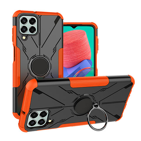 Funda Bumper Silicona y Plastico Mate Carcasa con Magnetico Anillo de dedo Soporte J01X para Samsung Galaxy M33 5G Naranja