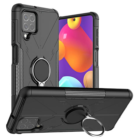 Funda Bumper Silicona y Plastico Mate Carcasa con Magnetico Anillo de dedo Soporte J01X para Samsung Galaxy M62 4G Negro