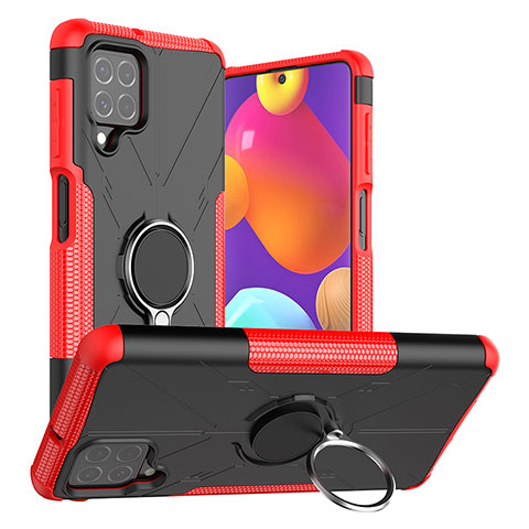 Funda Bumper Silicona y Plastico Mate Carcasa con Magnetico Anillo de dedo Soporte J01X para Samsung Galaxy M62 4G Rojo