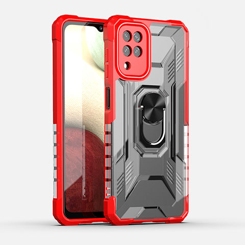 Funda Bumper Silicona y Plastico Mate Carcasa con Magnetico Anillo de dedo Soporte J02S para Samsung Galaxy A12 Rojo