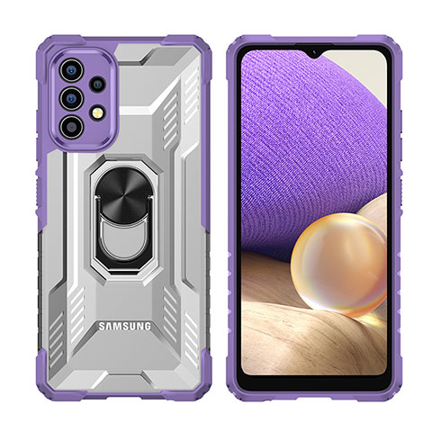 Funda Bumper Silicona y Plastico Mate Carcasa con Magnetico Anillo de dedo Soporte J02S para Samsung Galaxy A32 4G Morado