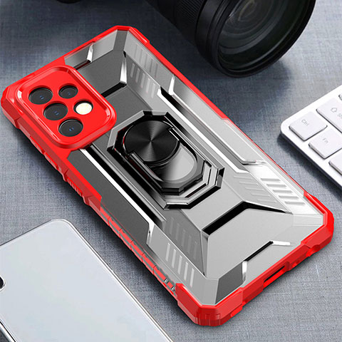 Funda Bumper Silicona y Plastico Mate Carcasa con Magnetico Anillo de dedo Soporte J02S para Samsung Galaxy A52 4G Rojo