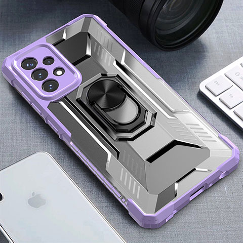 Funda Bumper Silicona y Plastico Mate Carcasa con Magnetico Anillo de dedo Soporte J02S para Samsung Galaxy A72 4G Morado